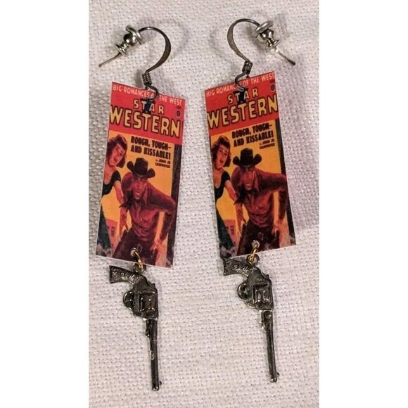 Steven Mcgovney Earrings Western Pulp Dangle Handcrafted Cowboy Romance Kitschy - Picture 8 of 13